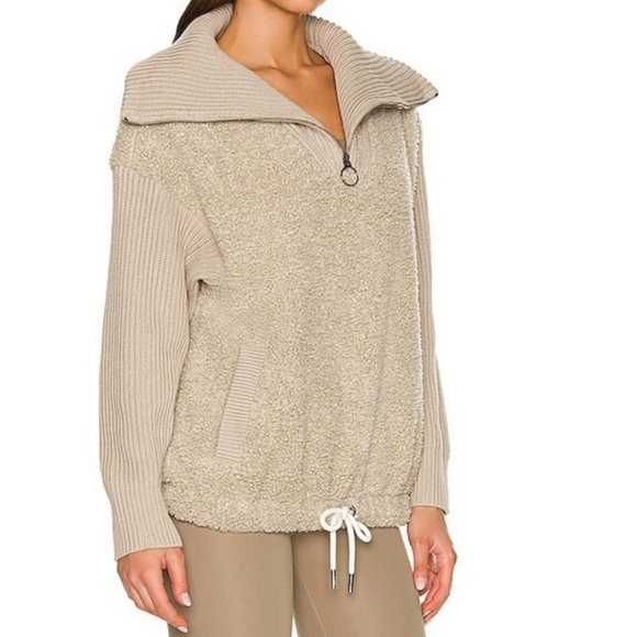 Varley Tops - VARLEY Rogers 1/4 Zip Cowl Neck Sherpa Knit Sweater-Beige
